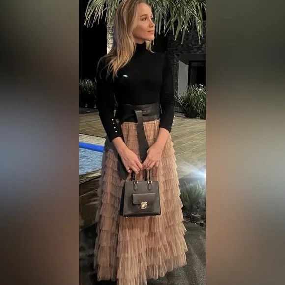 NWT APRCOT Stunning layered Tulle Midi Skirt sz Small Stone colour ruffles lined - Picture 4 of 16